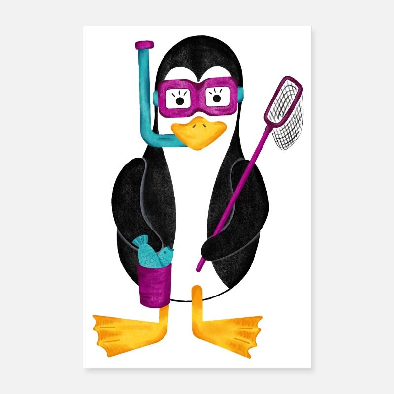Penguin Snorkel Vacances à la plage Poster 60 x 90 cm