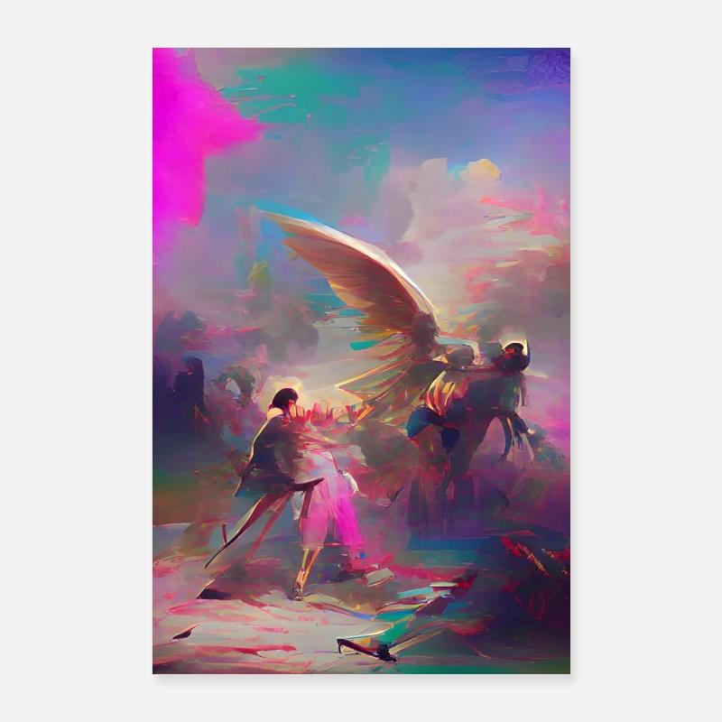 Samurai Krieger Engel Endkampf Pastell Kunstwerk Poster 60x90 cm