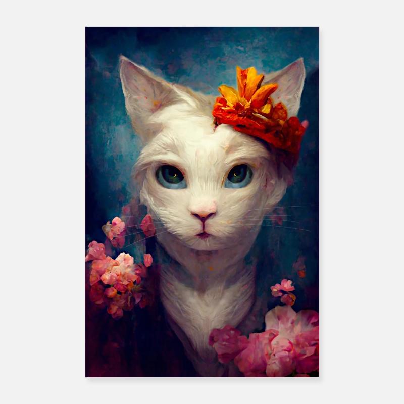Weiße Türkisch Angora Katze Ölgemälde Poster 60x90 cm