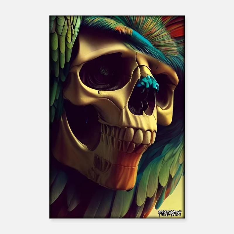 Skull Parrot Feather Skeleton Poster 24" x 35" (60x90 cm)