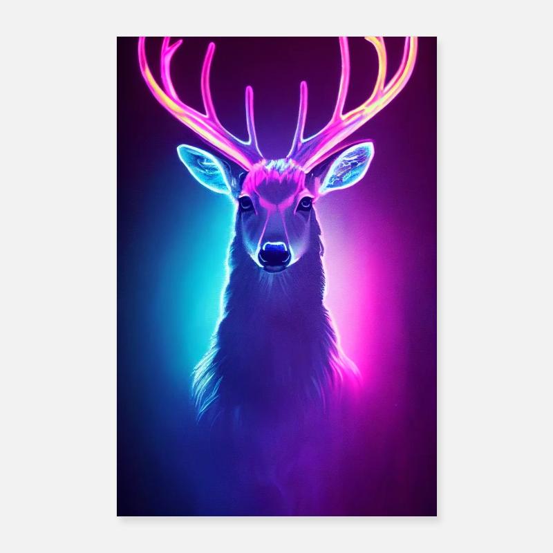 Poster Neon Hirsch Poster 60x90 cm
