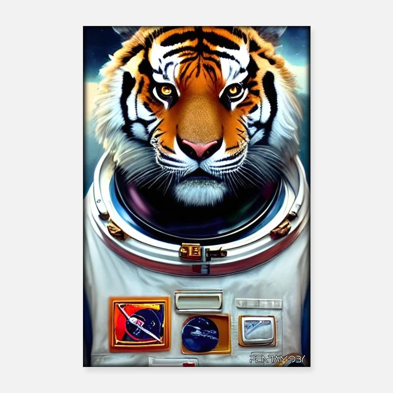 Tiger Big Cat Astronaut Future Sci-Fi Technology Poster 24" x 35" (60x90 cm)