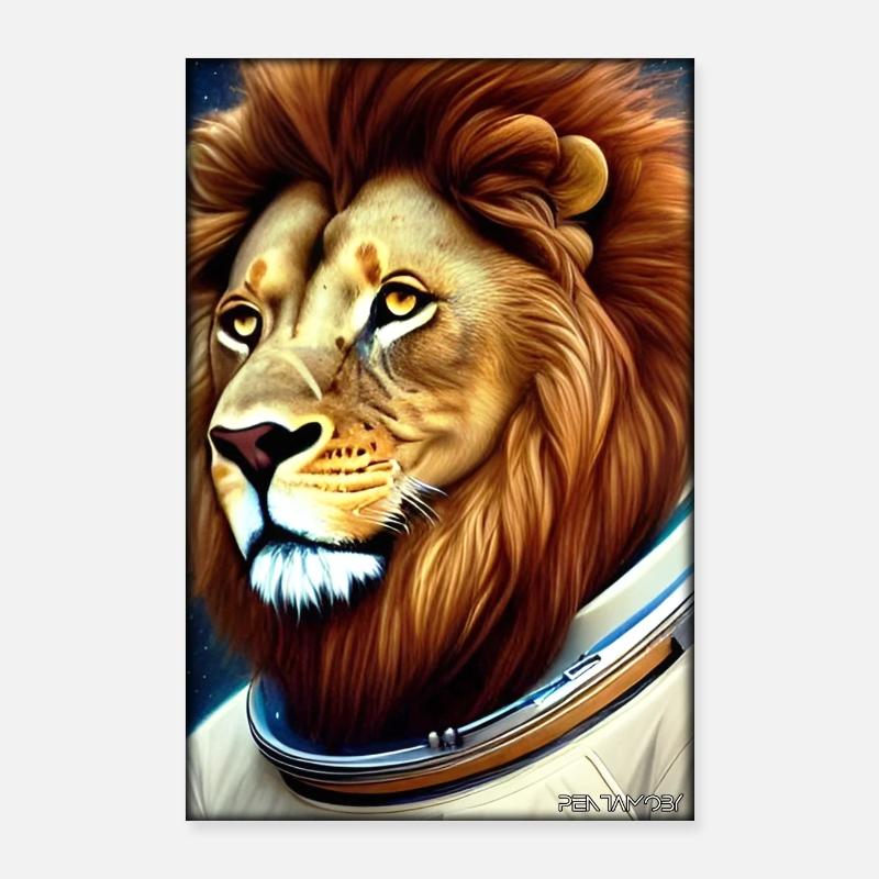 Löwe Raubkatze Astronaut Zukunft Sci-Fi Technik Poster 60x90 cm