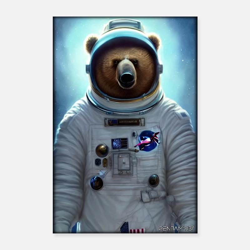 Bär Wildtier Astronaut Zukunft Sci-Fi Technik Poster 60x90 cm