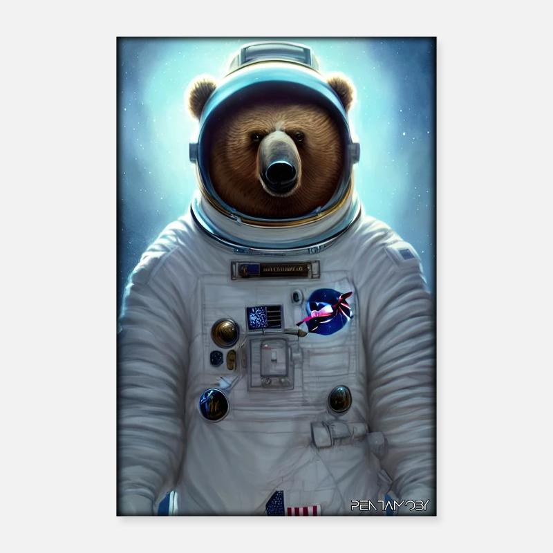 Bear Wildlife Astronaut Future Sci-Fi Technology Poster 60 x 90 cm
