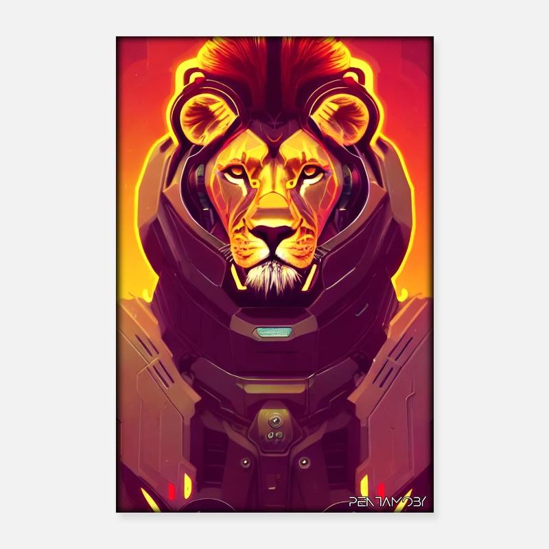 Lion Big Cat Cyber Neon Punk Future Sci-Fi Poster 24" x 35" (60x90 cm)
