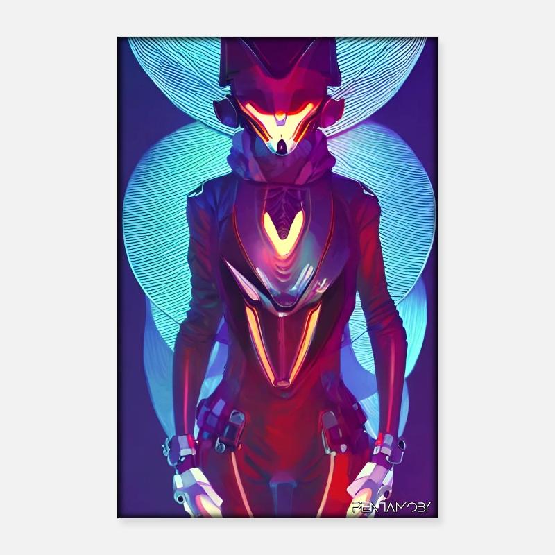 Fox Wildlife Cyber Neon Punk Future Sci-Fi Poster 60 x 90 cm