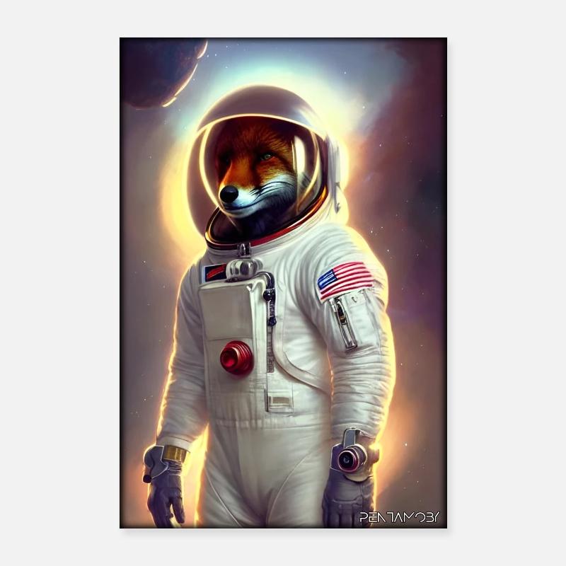 Fuchs Wildtier Astronaut Zukunft Sci-Fi Technik Poster 60x90 cm