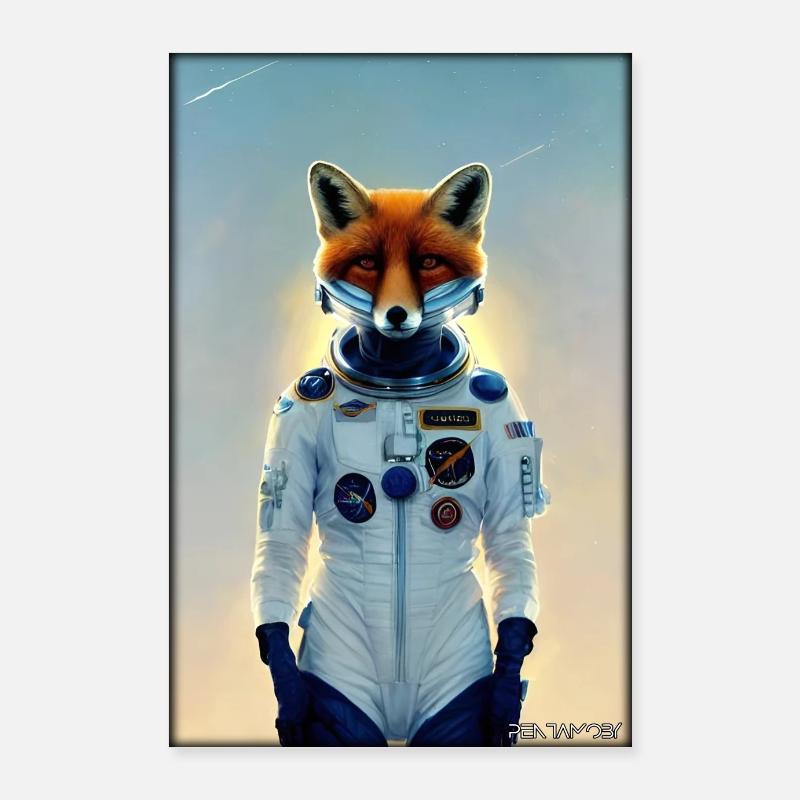 Fuchs Wildtier Astronaut Zukunft Sci-Fi Technik Poster 60x90 cm