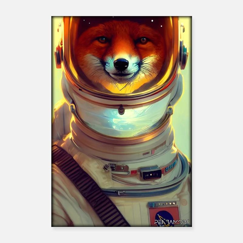 Fox Wildlife Astronaut Future Sci-Fi Technology Poster 60 x 90 cm