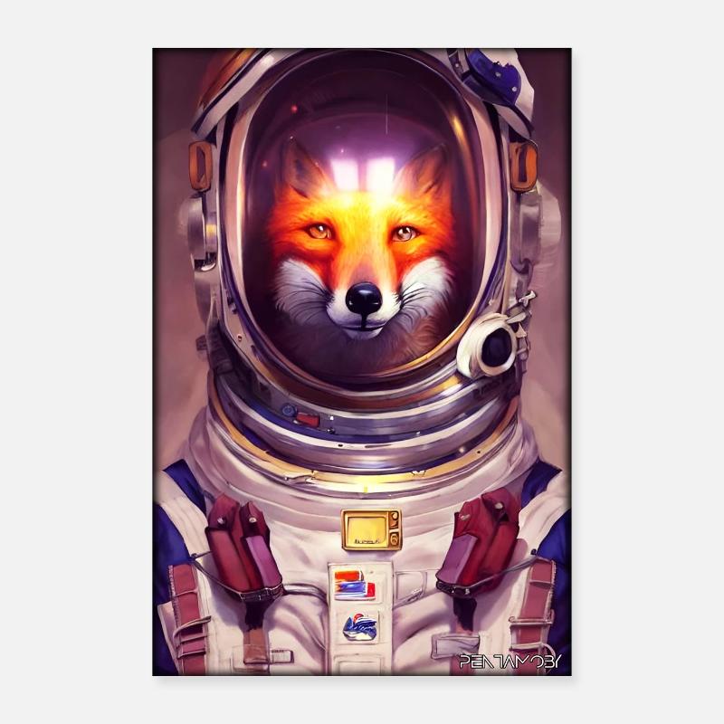 Fox Wildlife Astronaut Future Sci-Fi Technology Poster 60 x 90 cm