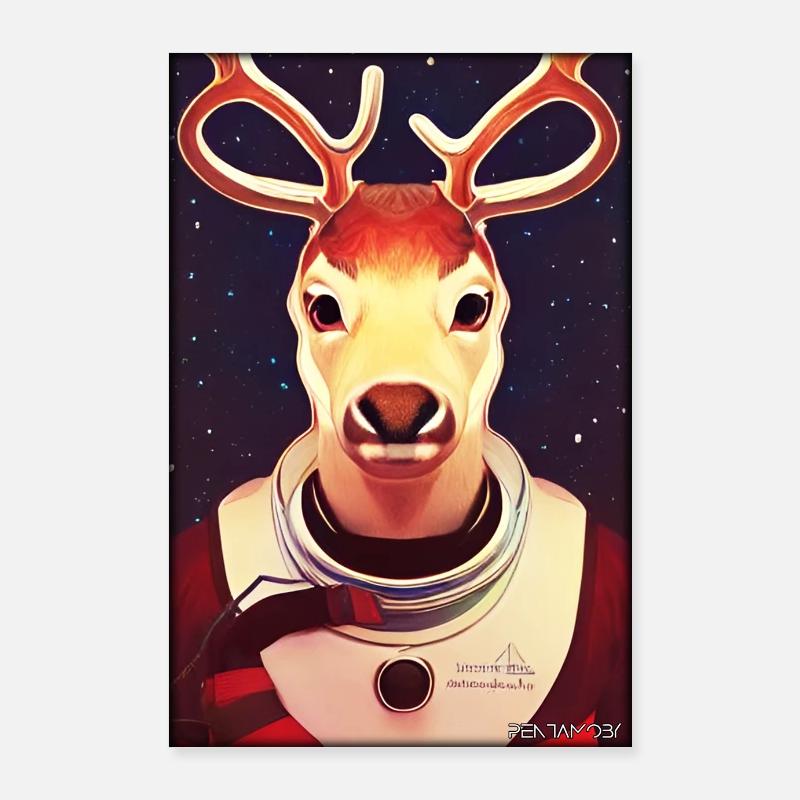 Reindeer Astronaut Future Sci-Fi Technology Poster 24" x 35" (60x90 cm)