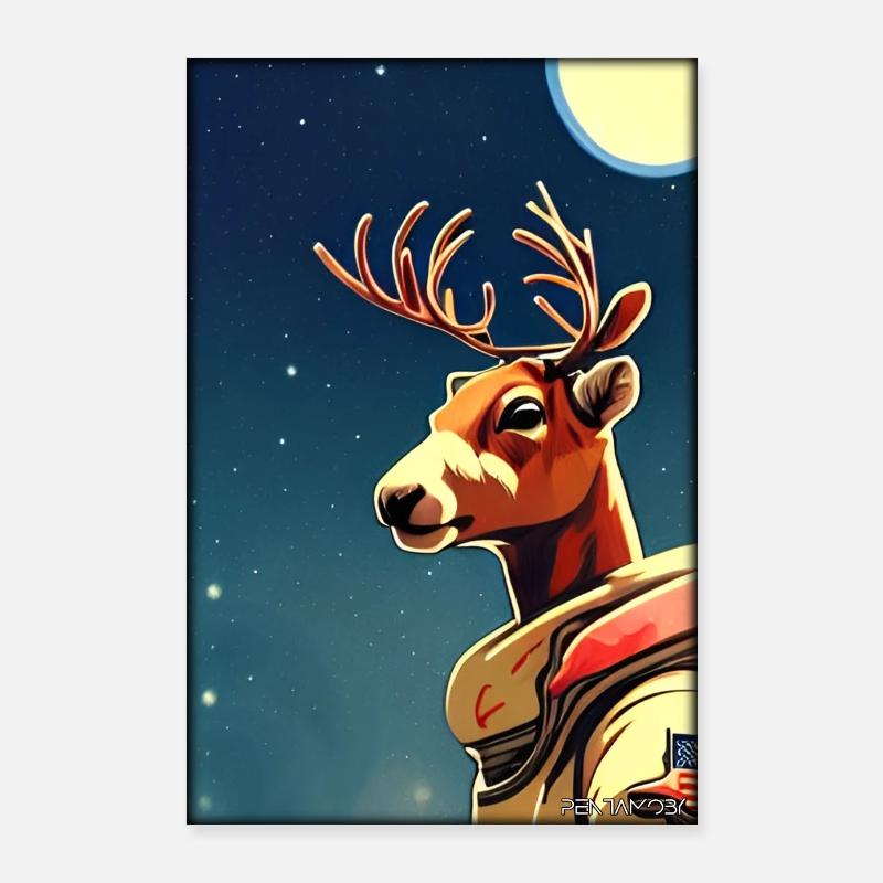 Reindeer Astronaut Future Sci-Fi Technology Poster 24" x 35" (60x90 cm)
