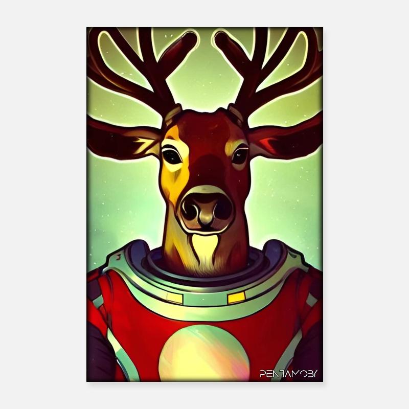 Reindeer Astronaut Future Sci-Fi Technology Poster 24" x 35" (60x90 cm)