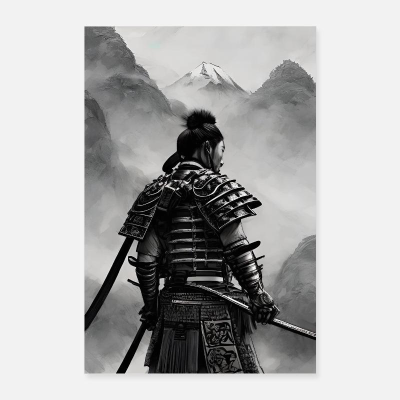 Samurai Poster Schwarz Weiß Poster 60x90 cm