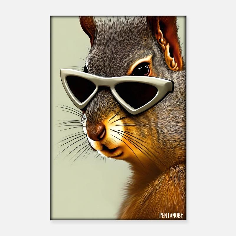 Écureuil Lunettes de soleil Faune Forêt Forêt Forêt Poster 60 x 90 cm
