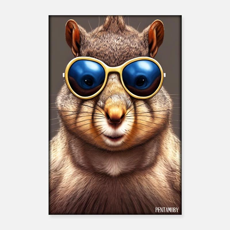 Eichhörnchen Sonnenbrille Wildtier Waldtier Wald Poster 60x90 cm