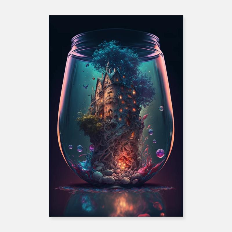 Magic Tree Fantasy Poster - AI generated - Poster 24" x 35" (60x90 cm) - white