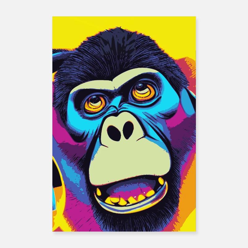 Gorilla hört funky Musik - Poster 60x90 cm - Weiß