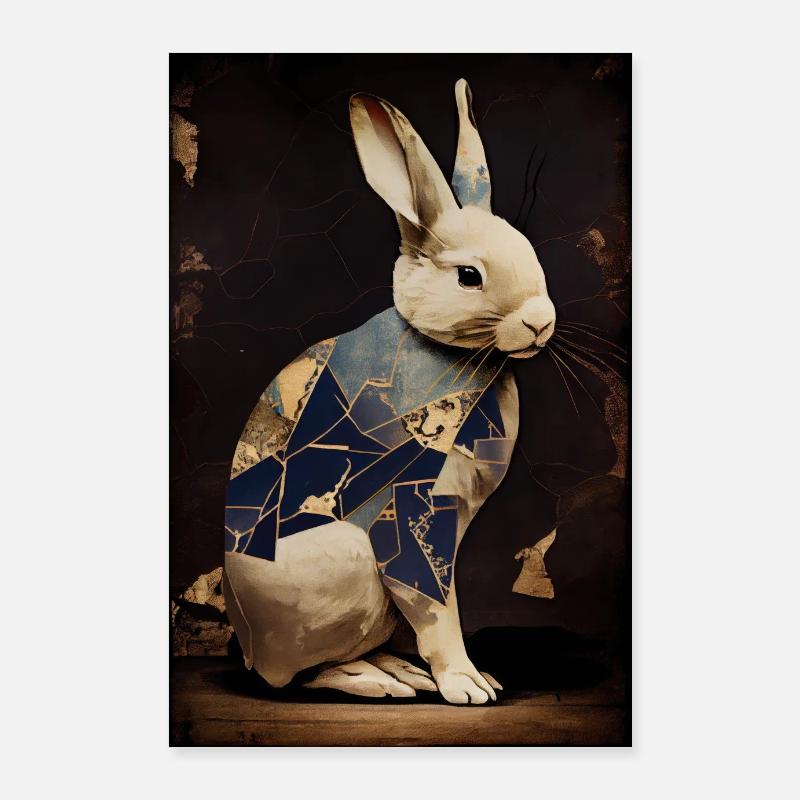 Élégant abstrait Rabbit1 - Poster 60 x 90 cm - blanc