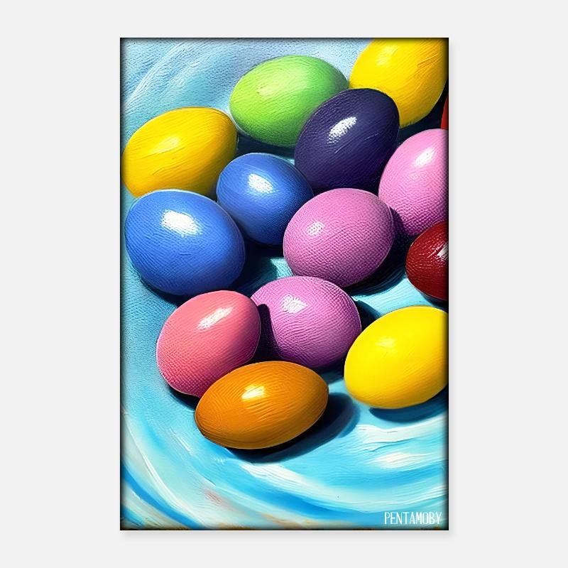 Osterei Ostern Osterfest Bunte Eier Feiertag - Poster 60x90 cm - Weiß
