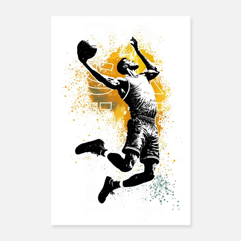 Basketball Player High Dunk white Poster 24" x 35" (60x90 cm)
