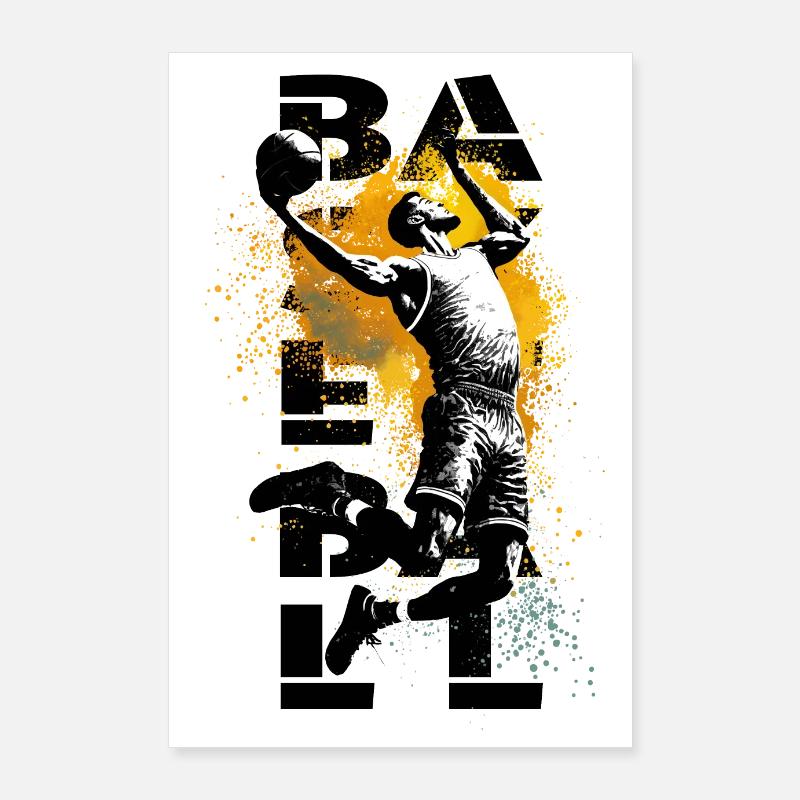Basketball Player High Dunk black Poster 24" x 35" (60x90 cm)