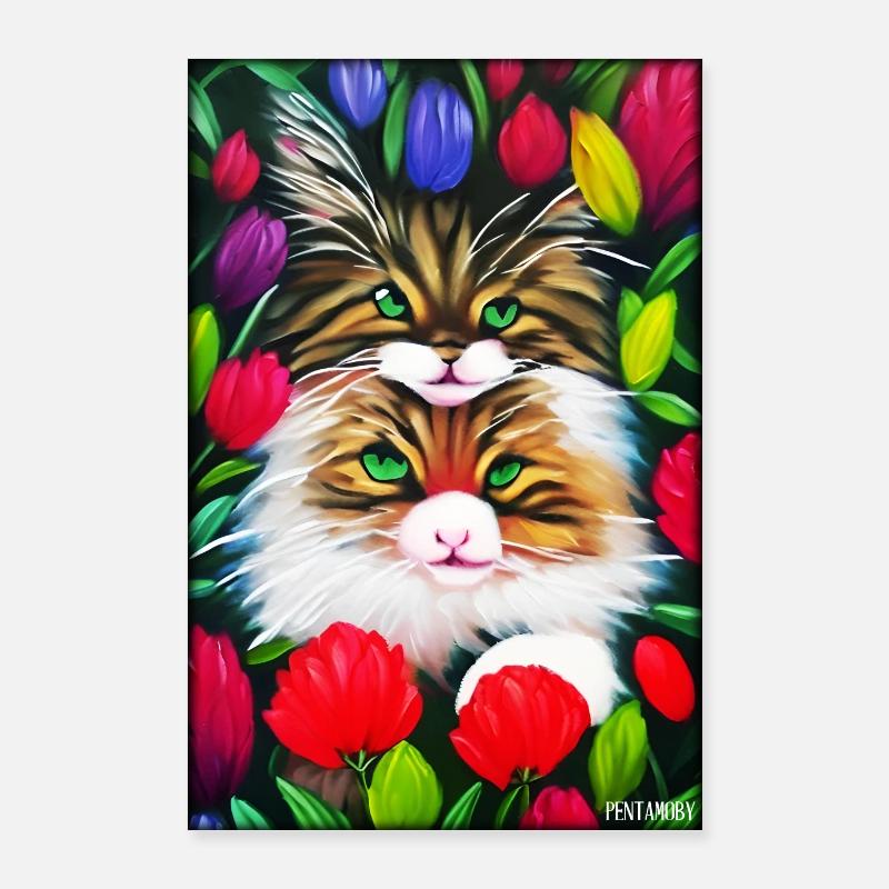 Chat Fleur Nature Fleur Jardin Chat Amour Chat Chat Poster 60 x 90 cm