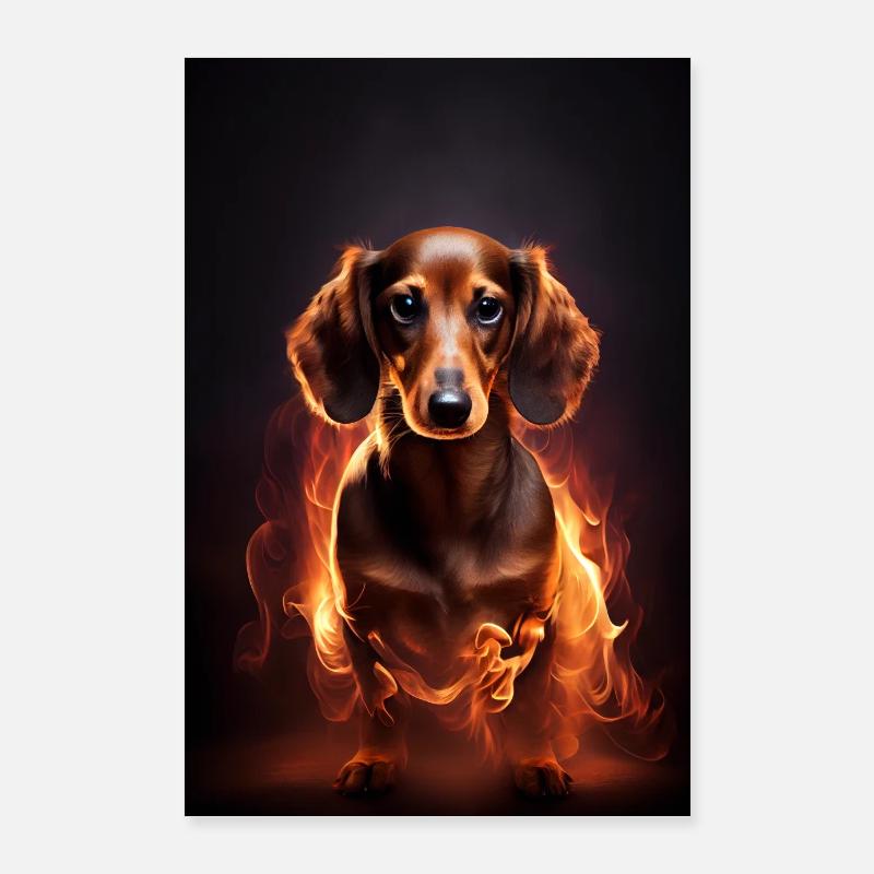 Dackel Hund Fire Poster 60x90 cm