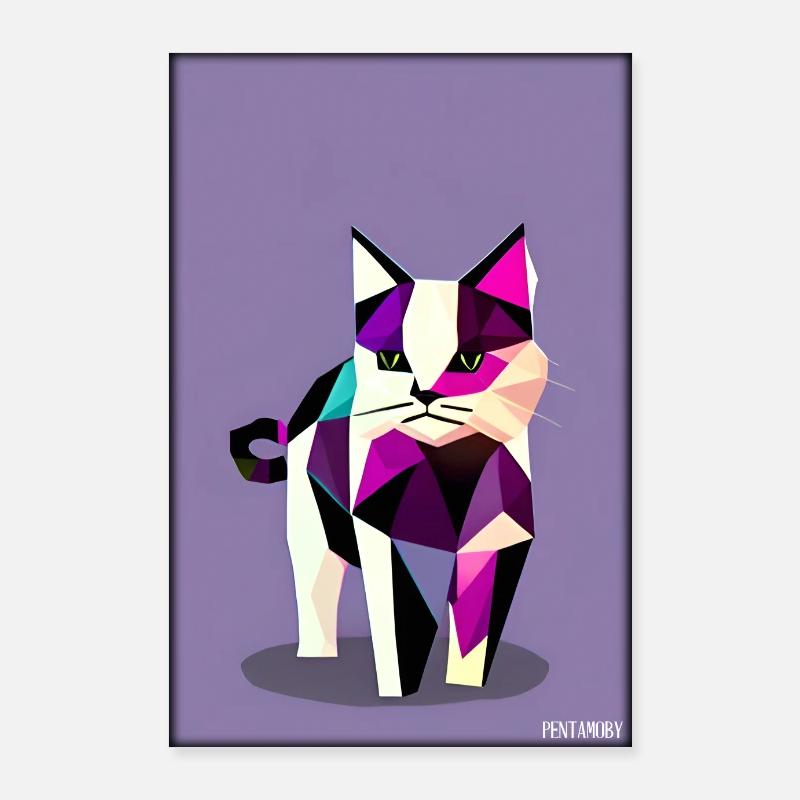 Chat Chat Polygone Maison Animale Tigre Animal de compagnie Poster 60 x 90 cm