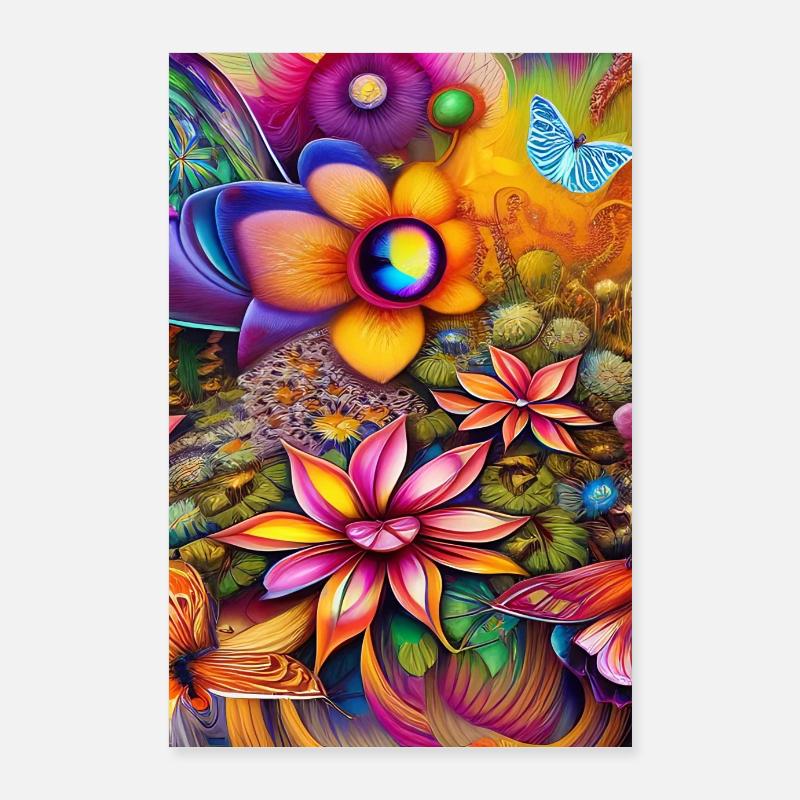 Fleurs et papillon Poster 60 x 90 cm