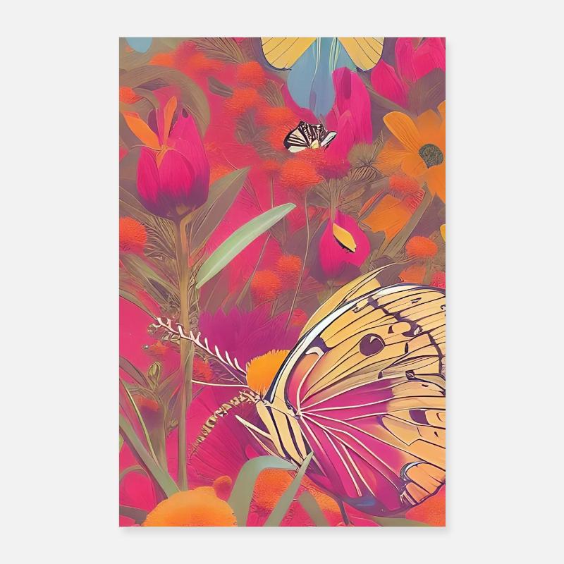 Fleurs et papillon Poster 60 x 90 cm
