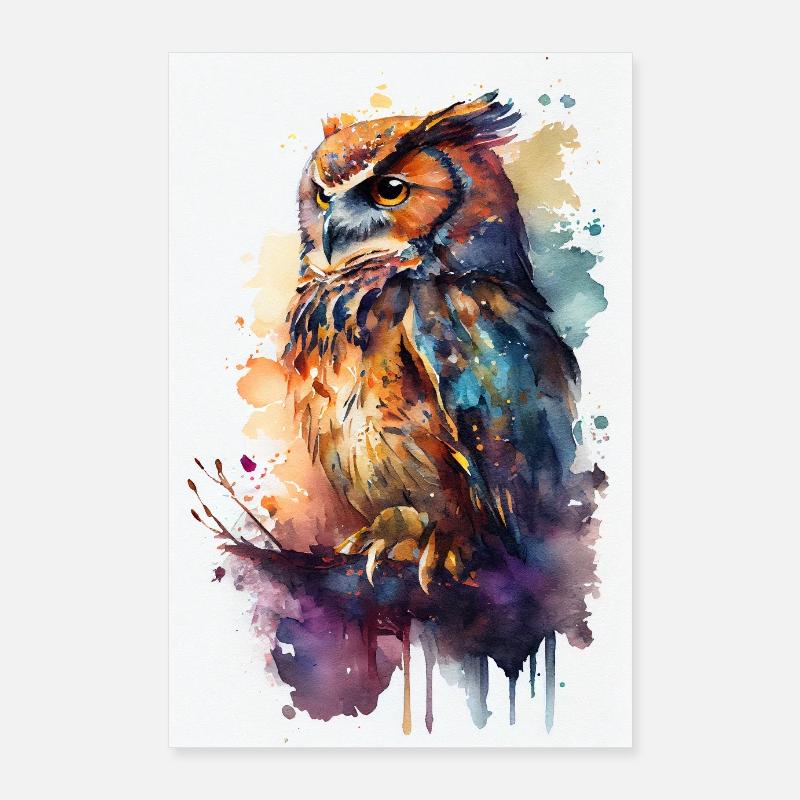 Eule Vogel Tier Eulen Watercolor Poster 60x90 cm