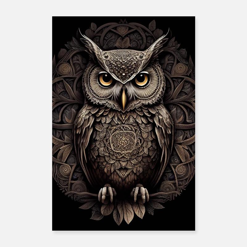 Eule Vogel Tier Eulen Mandala Poster 60x90 cm