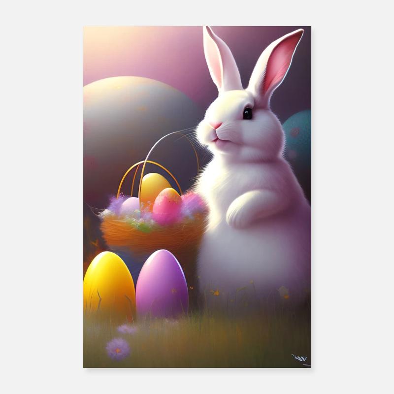 Lapin de Pâques avec œufs de Pâques Poster 60 x 90 cm