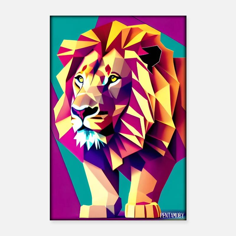 Leo Polygon Arc-en-ciel coloré sauvage Faune sauvage Poster 60 x 90 cm