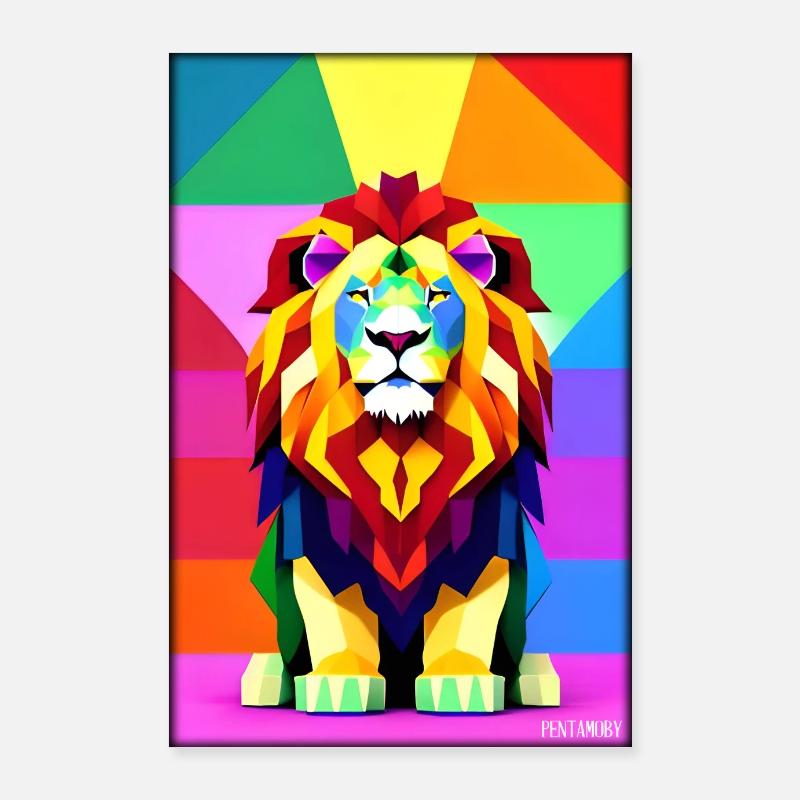 Leo Polygon Arc-en-ciel coloré sauvage Faune sauvage Poster 60 x 90 cm