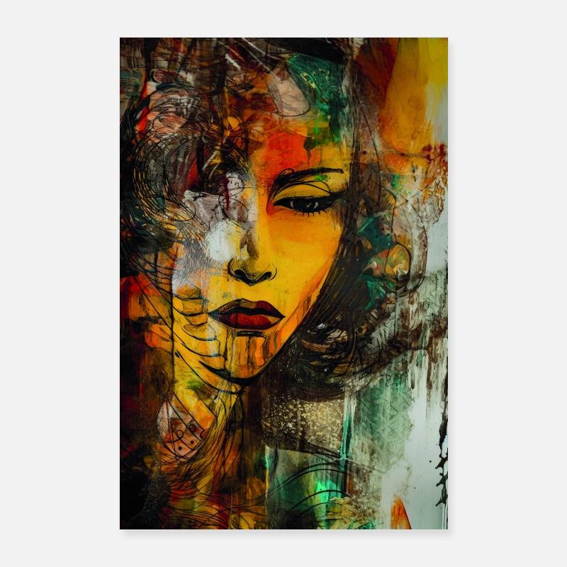 Gemälde Gesichtskunstwerk, Einzigartig, Wandkunst Poster 60x90 cm
