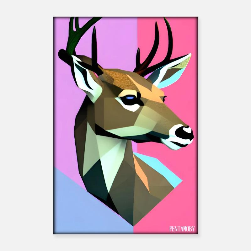Cerf Polygone Faune sauvage Forêt Nature Bois Poster 60 x 90 cm
