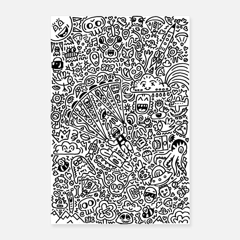 Affiche Doodle Paragliders Poster 60 x 90 cm