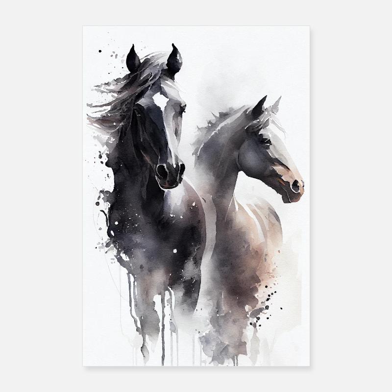 Hest Ridning Ridning Springning - Poster 60x90 cm - hvid