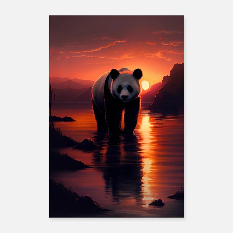 Panda Bear Panda Animal Pandas Sunset Poster 24" x 35" (60x90 cm)