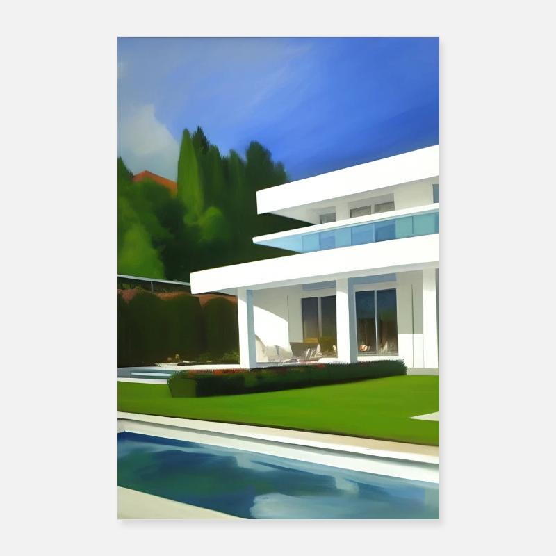 Weiße Villa mit Pool Poster 60x90 cm