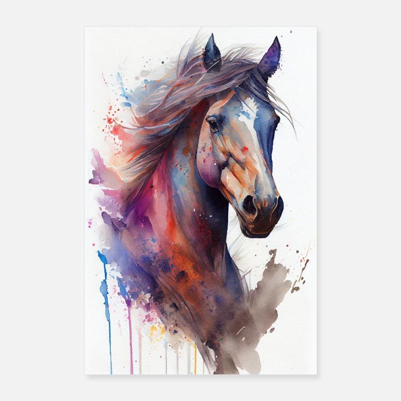 Pferd Pferde Reiten Pferdereiten Sprungreiten - Poster 60x90 cm - Weiß
