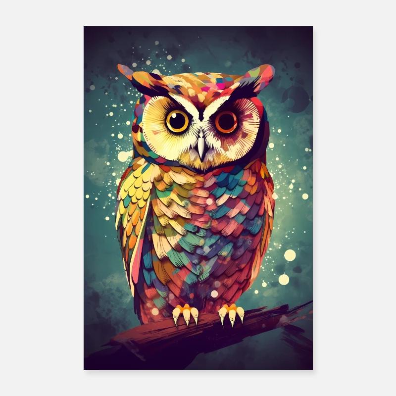 Eule Vogel Tier Eulen Colorful Poster 60x90 cm