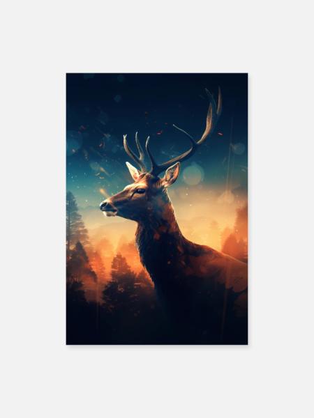 Reh Hirsch Jäger Tier Sunset - Poster 24" x 35" (60x90 cm) - white - Front