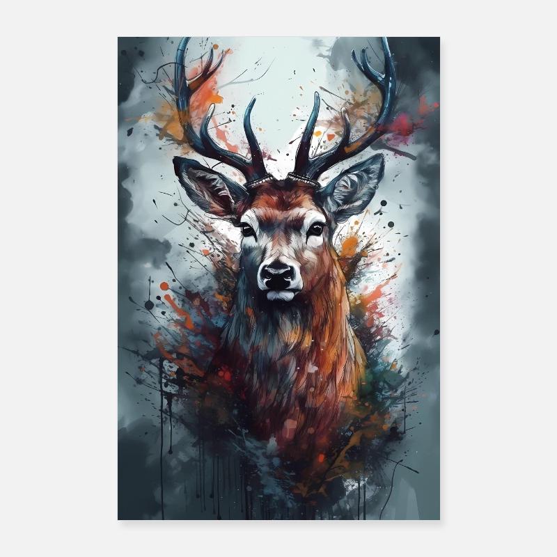 Reh Hirsch Jäger Tier Popart Poster 60x90 cm