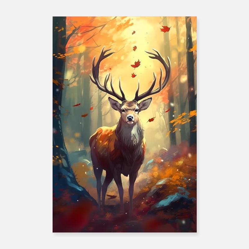 Reh Hirsch Jäger Tier Autumn Poster 60x90 cm