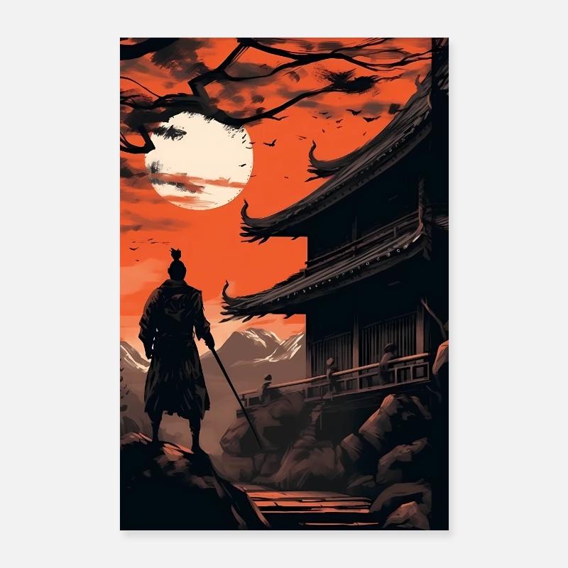 Japan Samurai Krieger Sunset Poster 60x90 cm