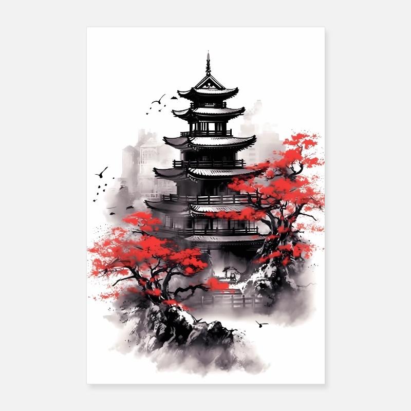 Bâtiment du guerrier samouraï du Japon Poster 60 x 90 cm